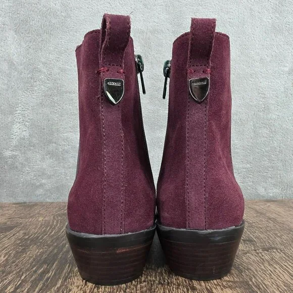 Coach Carmen Booties 6 Wine Red Suede Leather 2 Tone Designer Ankle Zip Classic
